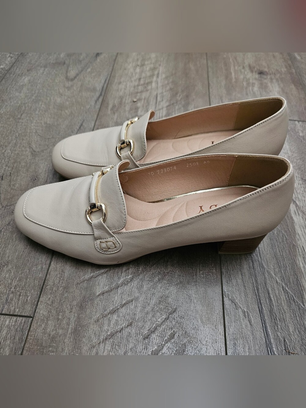 Tandy Classic Women's Cream Leather Loafers with Gold Buckle